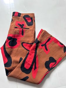 Brown &amp; Red Abstract Print bootcut Pants