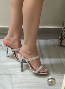 Sparkly Silver Wedge Heels