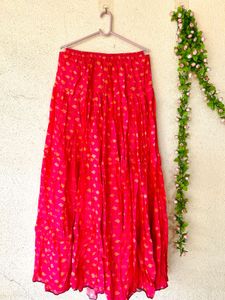 Red &amp; Gold Print Ethnic Skirt
