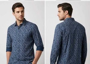 Men's Blue Printed Full Sleeve Shirt
