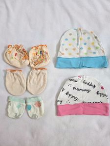 Donation New Born Baby Mittens.caps Combo Tshirt