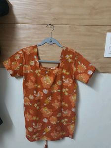 Orange Floral Print short Kurti