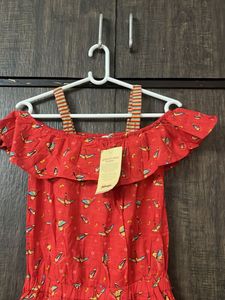 Red Printed Jumpsuit with Ruffles