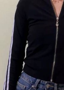 Black Track Jacket with White Stripes