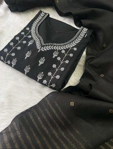 Elegant Black Kurta Set with Silver Embroidery