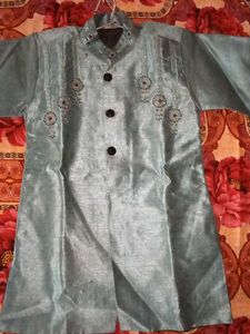 Boy's Light Blue Embroidered Kurta