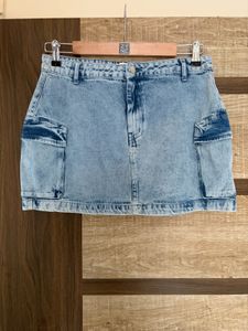 denim short skirt with side pockets