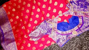 Vibrant Red Saree with Brocade Blouse