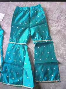 Girls Blue Kurta Set with Sharara
