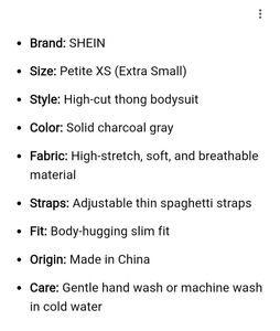 SHEIN Premium Charcoal Gray Highcut Thong Bodysuit