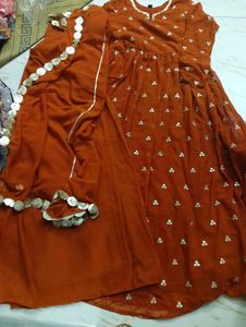 Bust 36 Elegant Rust Anarkali Suit Set