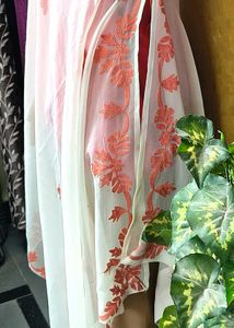 Elegant White &amp; Pink Embroidered Dupatta Scarf