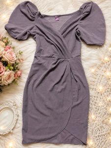 Stylish Purple Puff Sleeve Wrap Dress