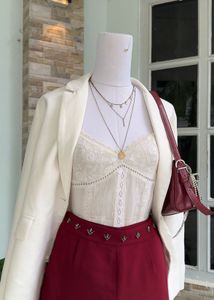 Chic White Blazer &amp; maroon shorts Outfit
