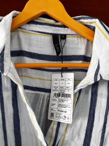 Westside Striped Button-Up Short Sleeve Top