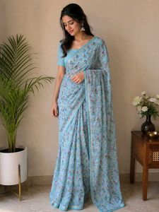 Light Blue Floral Saree