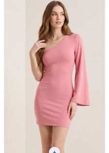 Chic One-Shoulder Pink Dress