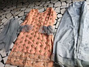 Elegant Peach Kurta Set with Grey Sharara