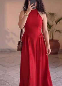 Elegant Red Halter Neck Maxi Dress