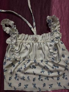 Floral Ruffle Strap Crop Top, size M