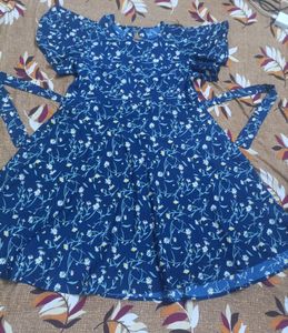 Blue Floral Frock With Designer Sleeves