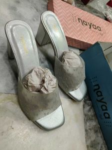 Elegant Silver shining Block Heel Mules