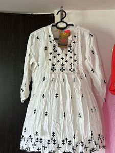 Stylish White Kurta with Black Embroidery