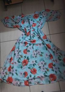 korean Floral Print Maxi Dress