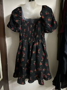Black Floral Print Mini Dress