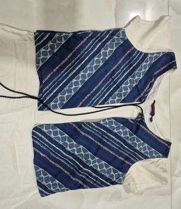 Elegant White Kurta Set with Blue Jacket