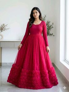 Stunning Red Gown with Floral Hem