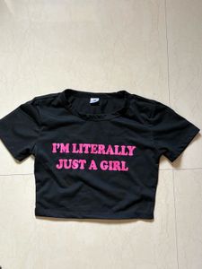 Black "Just a Girl" Cropped Tee