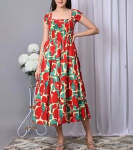 Bohemian Floral Print Tiered Midi Dress