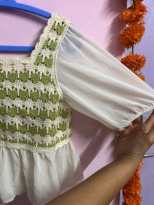 Chic Crochet &amp; Sheer Sleeve Top