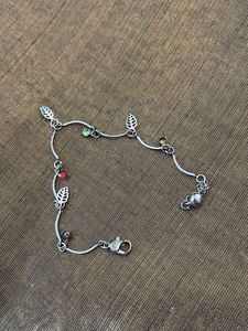 Silver Bracelet with Leaf Charms & Beads