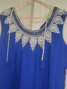 Embellished Blue Sleeveless Blouse