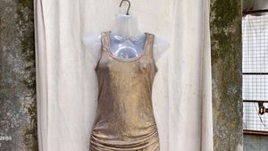 I. Glamorous Gold Ruched Tank Dress