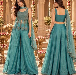 Stunning Teal Embellished Peplum gabbana Set