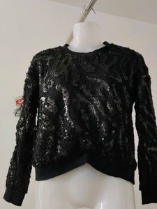 New Black Sequin Pullover Sweatshirt