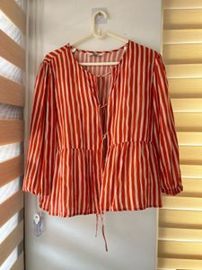 brick & White Striped Peplum Top