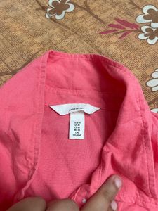 H&amp;M Pink Linen Button-Up Shirt