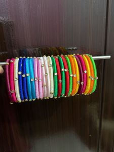 Vibrant Silk Thread Bangles with Rhinestones