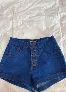 High Waisted Button Fly Denim Shorts