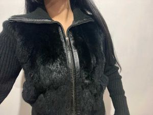 Chic Black Faux Fur &amp; Leather Jacket