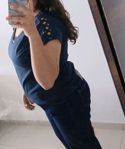 Navy Blue V-Neck Top
