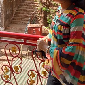 Vibrant Striped Bell Sleeve Net Blouse