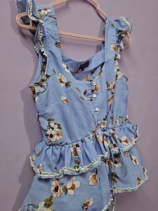Blue Floral Cinched Waist Top