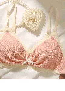 Charming Pink Lace Trim Bra