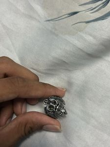 Men's Silver Tone Skull Axe Ring