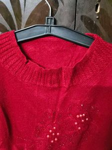 Red Embellished Knit Sweater